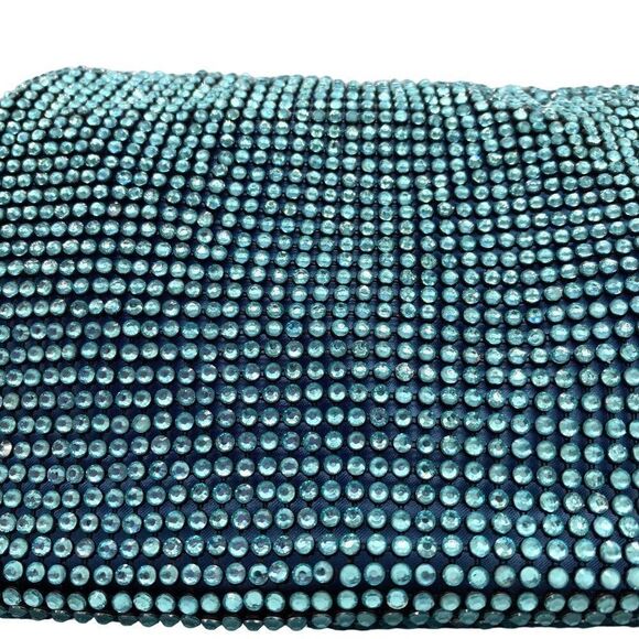 Aqua Crystal Glass Mesh Beaded Shoulder Bag Clutch Purse in Blue New